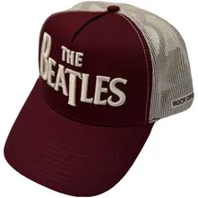 Unisex Mesh Back Cap: Drop T Logo & Apple (Maroon Red & Natural) thumbnail