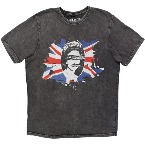 Unisex Stone Wash T-Shirt: God Save The Queen Flag (Charcoal Grey)