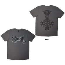 Ghost, Tričko Chrome Logo & Grucifix Outline, Unisex, Šedá