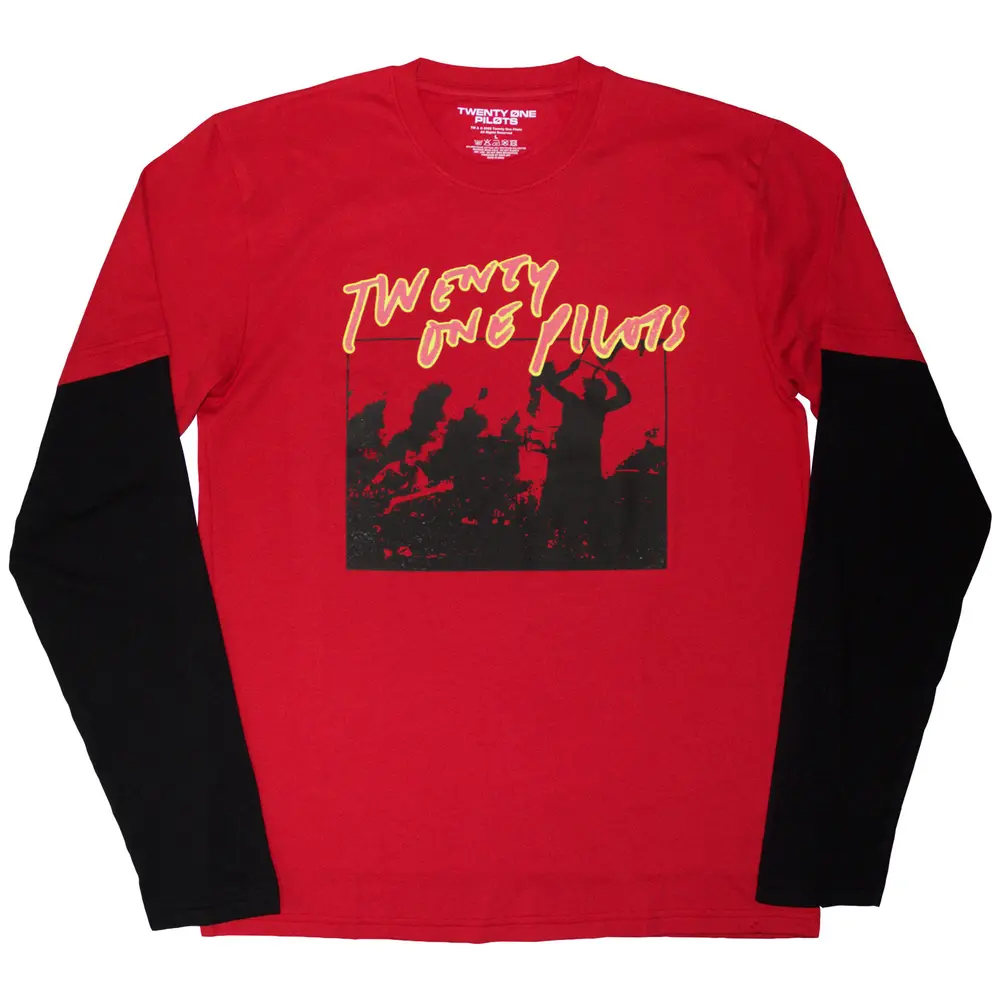 Unisex 2 In 1 Layered Long Sleeve T-Shirt: Live Scribble (Red & Black)