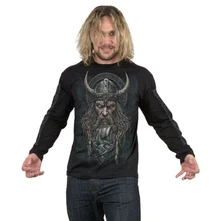 Unisex Long Sleeve T-Shirt: Viking Norseman (Black) (Back & Sleeve Print) thumbnail