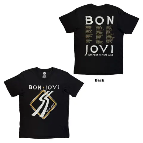 Unisex T-Shirt: Tour '87 Road Sign (Black) (Back Print)