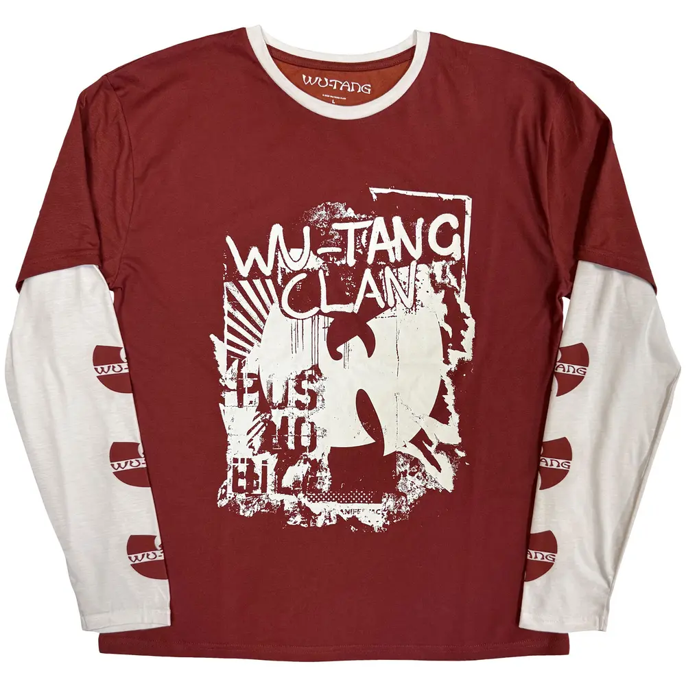 Unisex 2 In 1 Layered Long Sleeve T-Shirt: Graffiti (Red & White) (Sleeve Print)