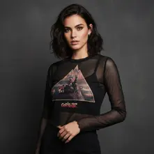 Ladies Long Sleeve Mesh Crop Top: The Mountain (Black) thumbnail