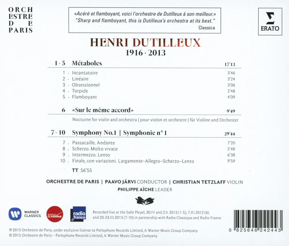 DUTILLEUX: SYMPHONIE NO 1, METABOLES, SUR LE MEME ACCORD