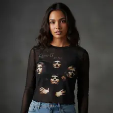 Ladies Long Sleeve Mesh Crop Top: Bo Rhap Classic (Black) thumbnail