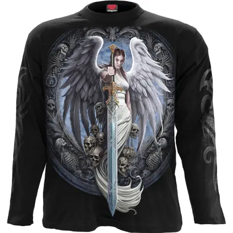 Unisex Long Sleeve T-Shirt: Angel Sword (Black) (Back & Sleeve Print)