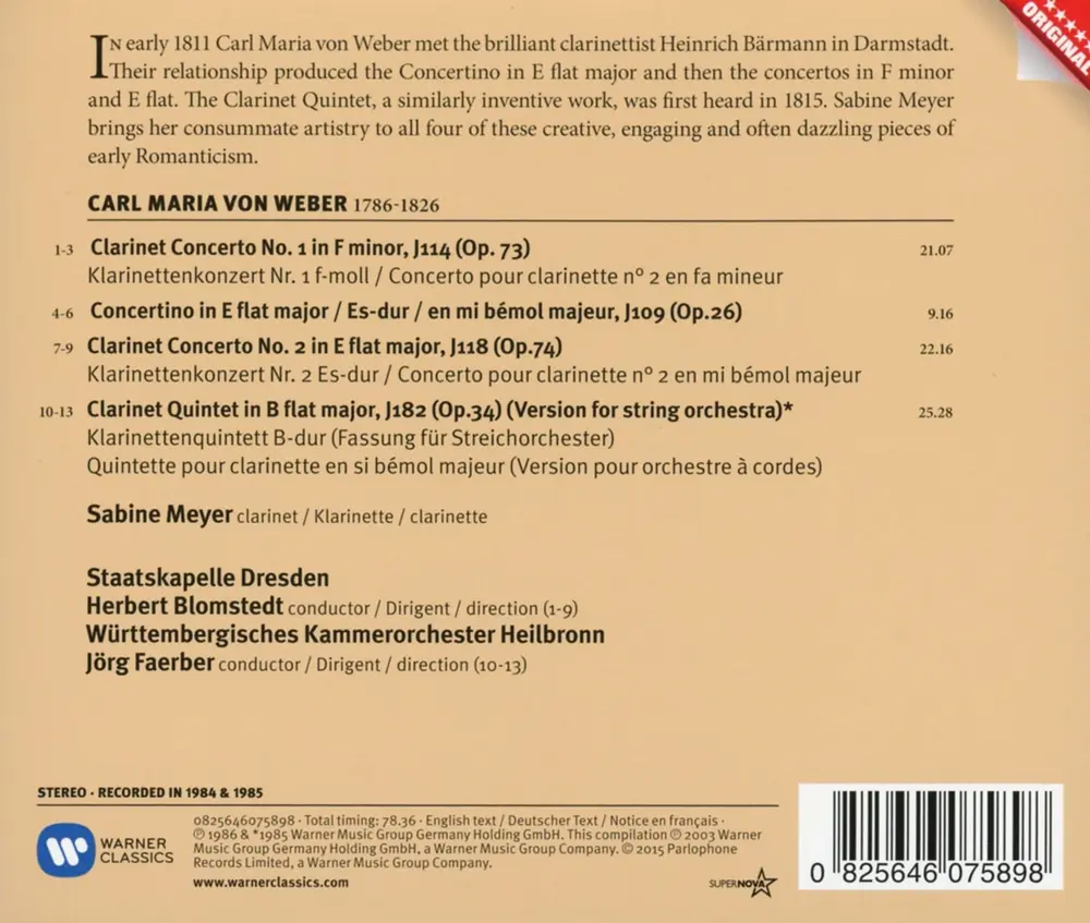 Sabine Meyer – WEBER, C.M. VON - CLARINET CONCERTOS 1 & 2 (CD)