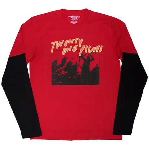 Unisex 2 In 1 Layered Long Sleeve T-Shirt: Live Scribble (Red & Black)