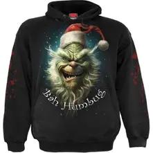 Unisex Pullover Hoodie: Bah Humbug (Black) (Back & Sleeve Print) thumbnail