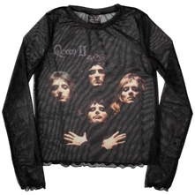 Croptop Ladies Long Sleeve Mesh Crop Top: Bo Rhap Classic (Black)