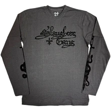 21 Savage, Tričko s dlhým rukávom Unisex 2 In 1 Layered Long Sleeve T-Shirt: Slaughter Gang (Charcoal Grey) (Sleeve Print), Unisex, Šedá