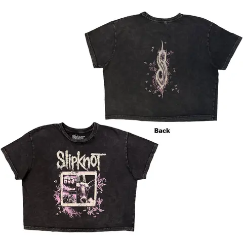 Ladies Stone Wash Crop Top: Butterfly Goatee (Charcoal Grey) (Back Print)