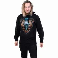 Unisex Pullover Hoodie: Cyber Skin (Black) (Back & Sleeve Print) thumbnail