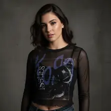 Ladies Long Sleeve Mesh Crop Top: Issues A Box (Black) thumbnail
