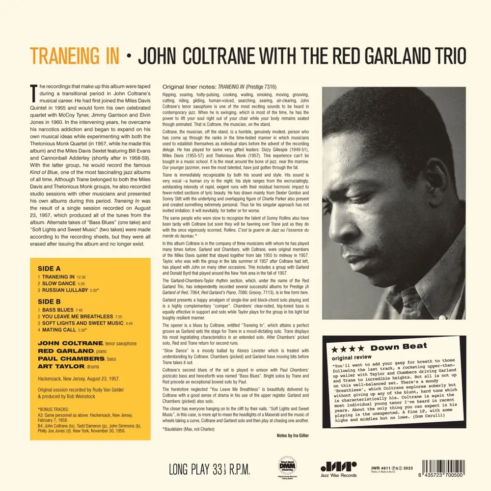 John Coltrane with The Red Garland Trio - Traneing In (Mono Vinyl) (Jazz Wax Records)