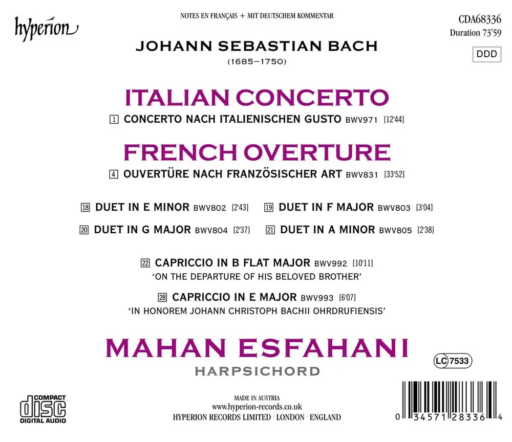 BACH ITALIAN CONCERTO & FRENCH OVERTURE BWV831
