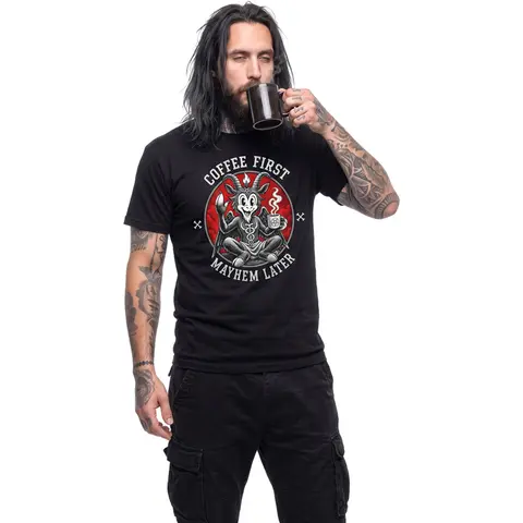 Spiral – Tričko Coffee And Mayhem (Čierna), Unisex, Čierna