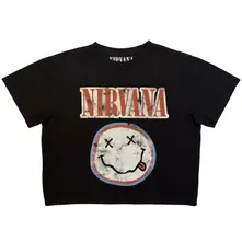 Ladies Crop Top: Distressed Logo (Black)