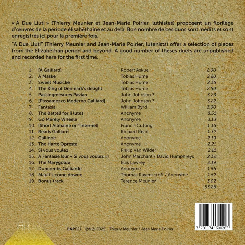 THE HARTE OPRESTE: LUTE DUETS IN ELIZABETHAN ENGLAND