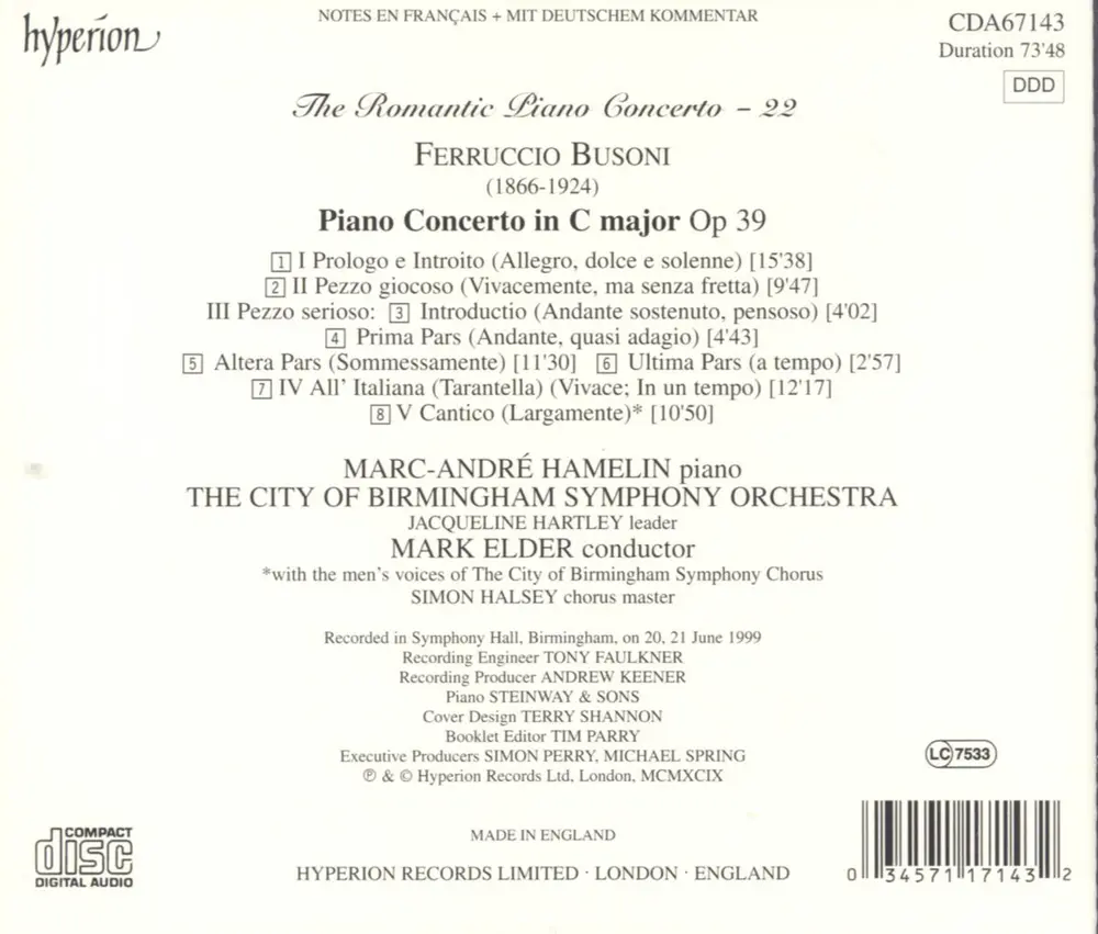 BUSONI: THE ROMANTIC PIANO CONCERTO - 22
