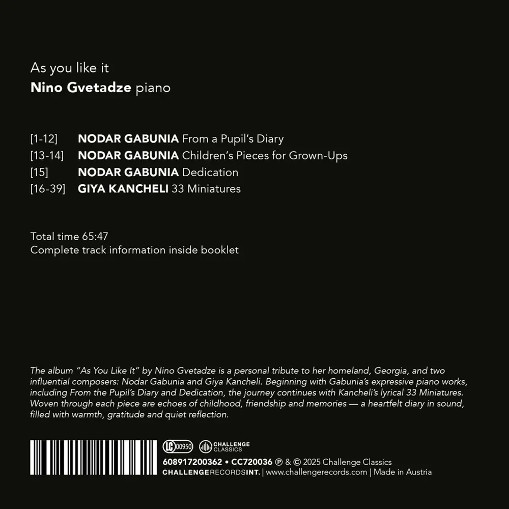 Nino Gvetadze – AS YOU LIKE IT - NODAR GABUNIA, GIYA KANCHELI (CD)