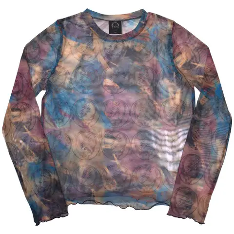 Ladies Long Sleeve Mesh Crop Top: Stealy AOP (Purple)
